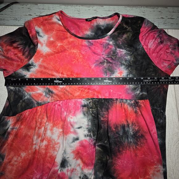 Tie Dye Swing Top 3/4 Sleeve Top 3X Pink Black Orange Hippie Boho Long Length - Picture 5 of 7